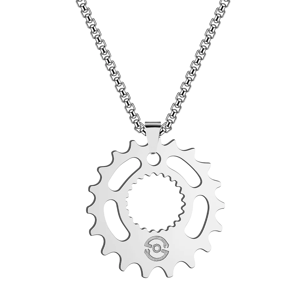 Stainless Steel Gear Biker Pendant Necklace Silver Motorcycle Guy Men Jewelry Hip Hop Punk Vintage Necklace Gift