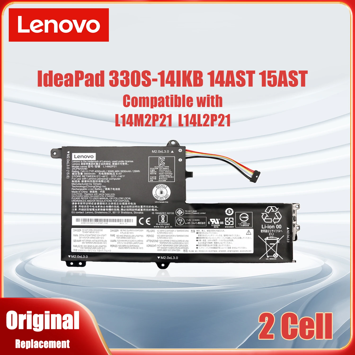 

Lenovo IdeaPad 330S-14IKB 2 Cell Battery L14M2P21 L14L2P21 5B10Q39203 5B10Q39204 5B10Q39206 5B10W67199 5B10W67232 5B10W67294