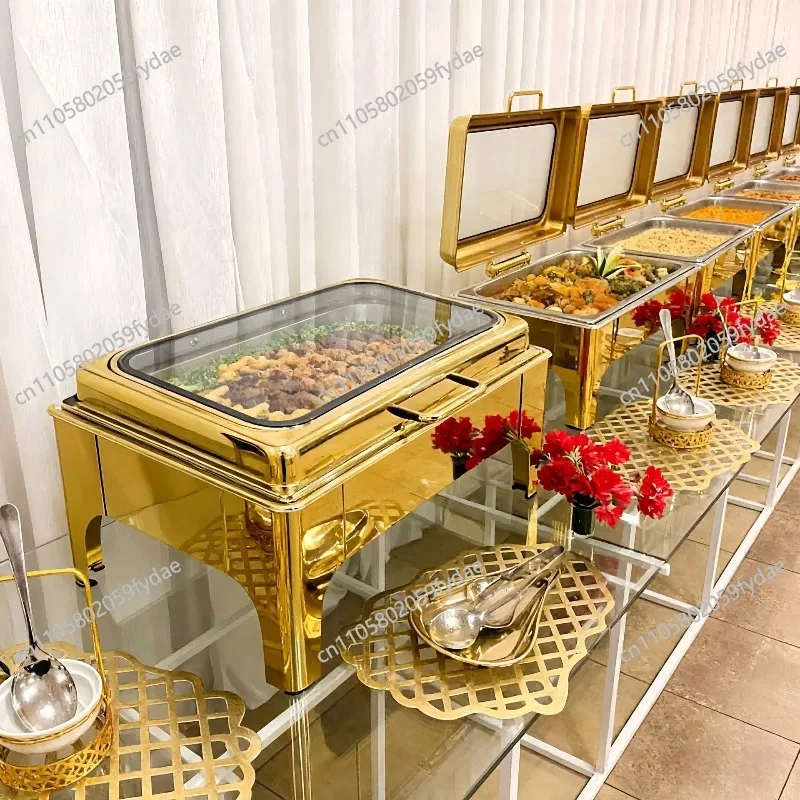 Stainless Steel Luxury Restaurant Insulation Furnace Gas Heating Buffet Furnace 9L Capacity Gold