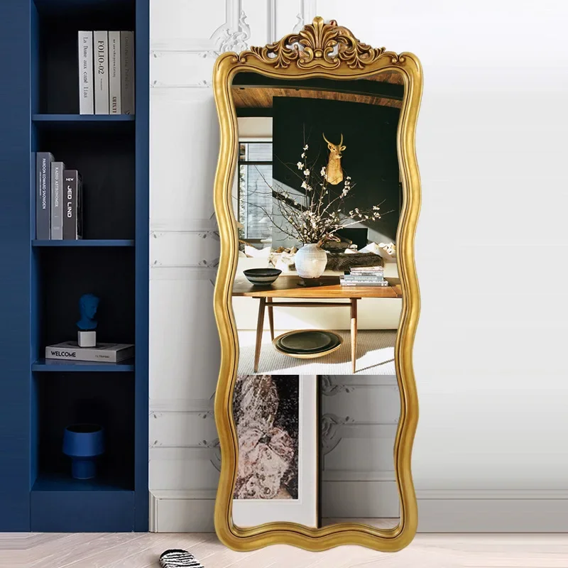 Full-length mirror French European retro clothing store wave mirror full-length mirror floor home wall-hung fitting mirror