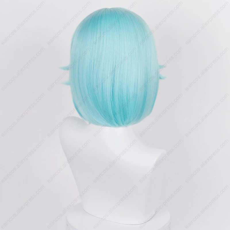 ES Shino-Peluca de cabello sintético para Cosplay, cabellera artificial de cuero cabelludo simulado, color azul hielo, 35cm, resistente al calor