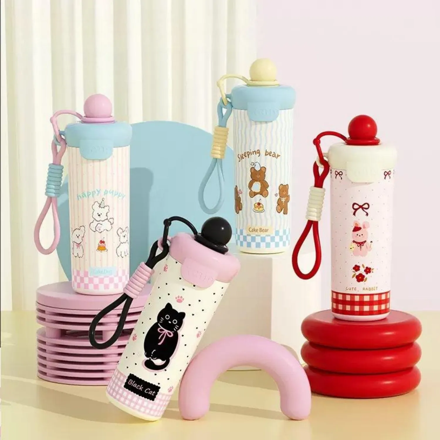 

Cute Cartoon Pattern Straw Insulated Cup Food Grade Stainless Steel Portable Lanyard Tumbler for Students Outdoor Travel