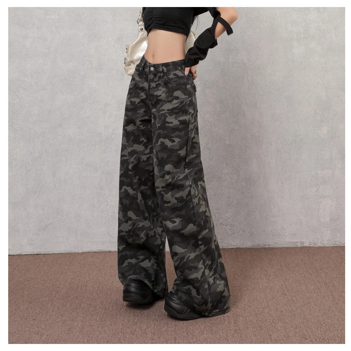 

Модные повседневные широкие джинсы, комбинезоны в американском стиле ретро, стильная рабочая одежда, женские брюки Y2K, армейские зеленые брюки длиной до пола