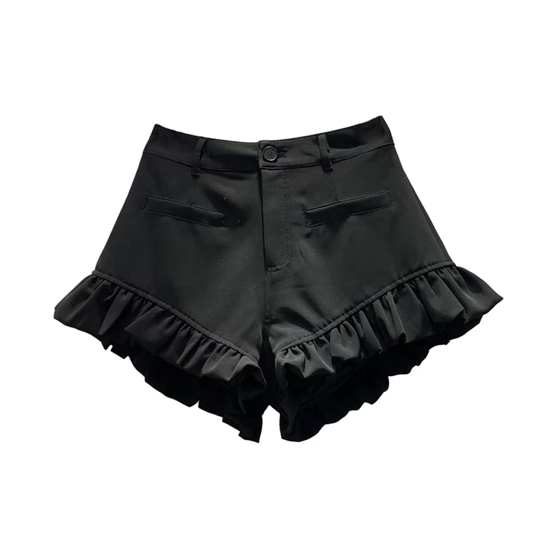 Women's Ruffle Lace Suit Shorts Summer High Waist Loose Casual A Short Wide-Leg Shorts Lace Pants Skirt