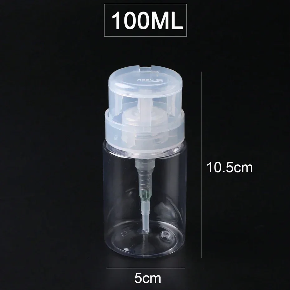 100/200ml Empty Press Pump Dispenser Plastic Lockable Leak-proof Nails Polish Remover Pressed Bottle Makeup Tools Liquid Storage