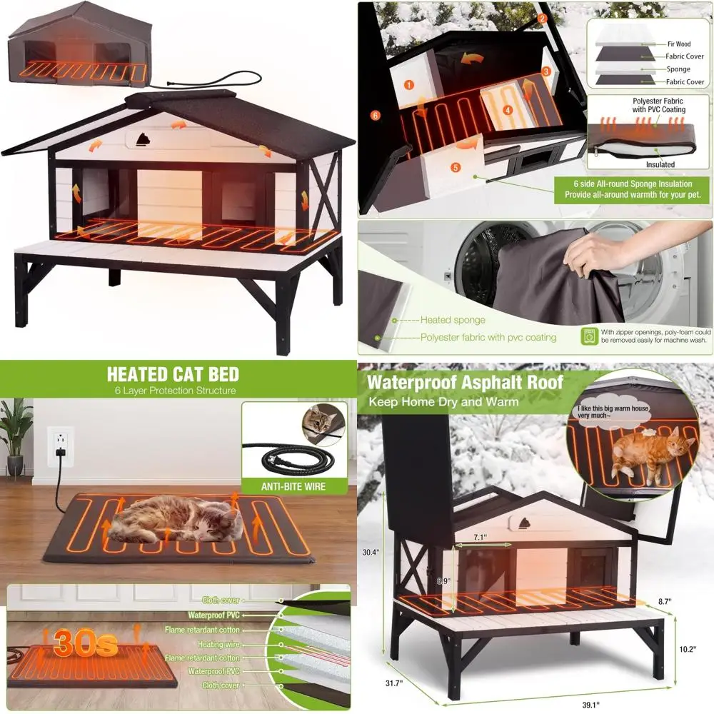 

Изолированный уличный кошачий домик с обогревателем — водонепроницаемая крыша, идеально подходит для зимнего тепла и использования в помещении и на открытом воздухе