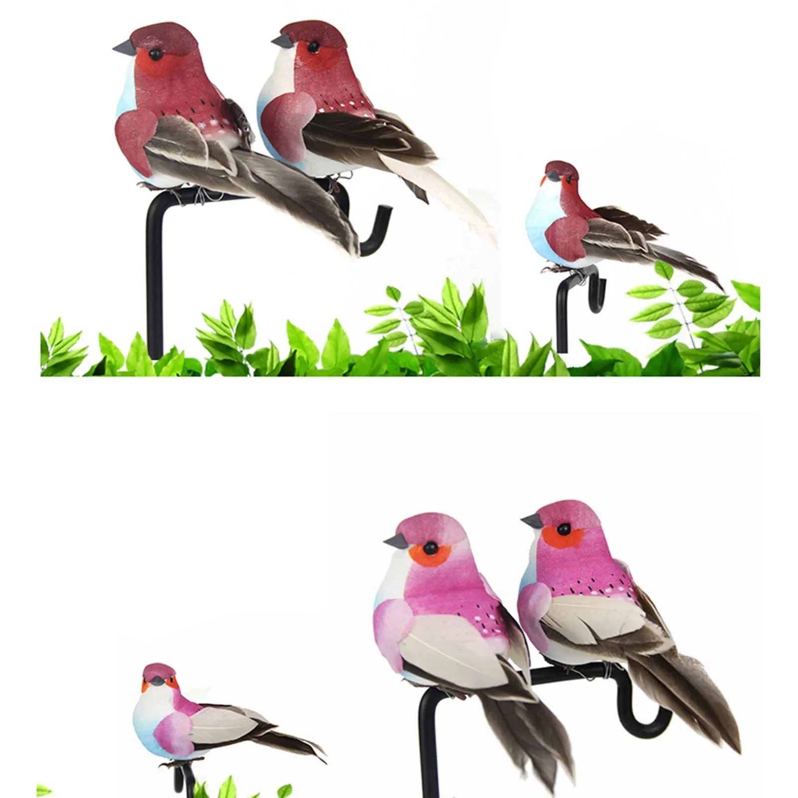 12Pcs Cute Artificial Feather Bird Colorful Simulation Foam Bird Plant Garden Decoration Craft