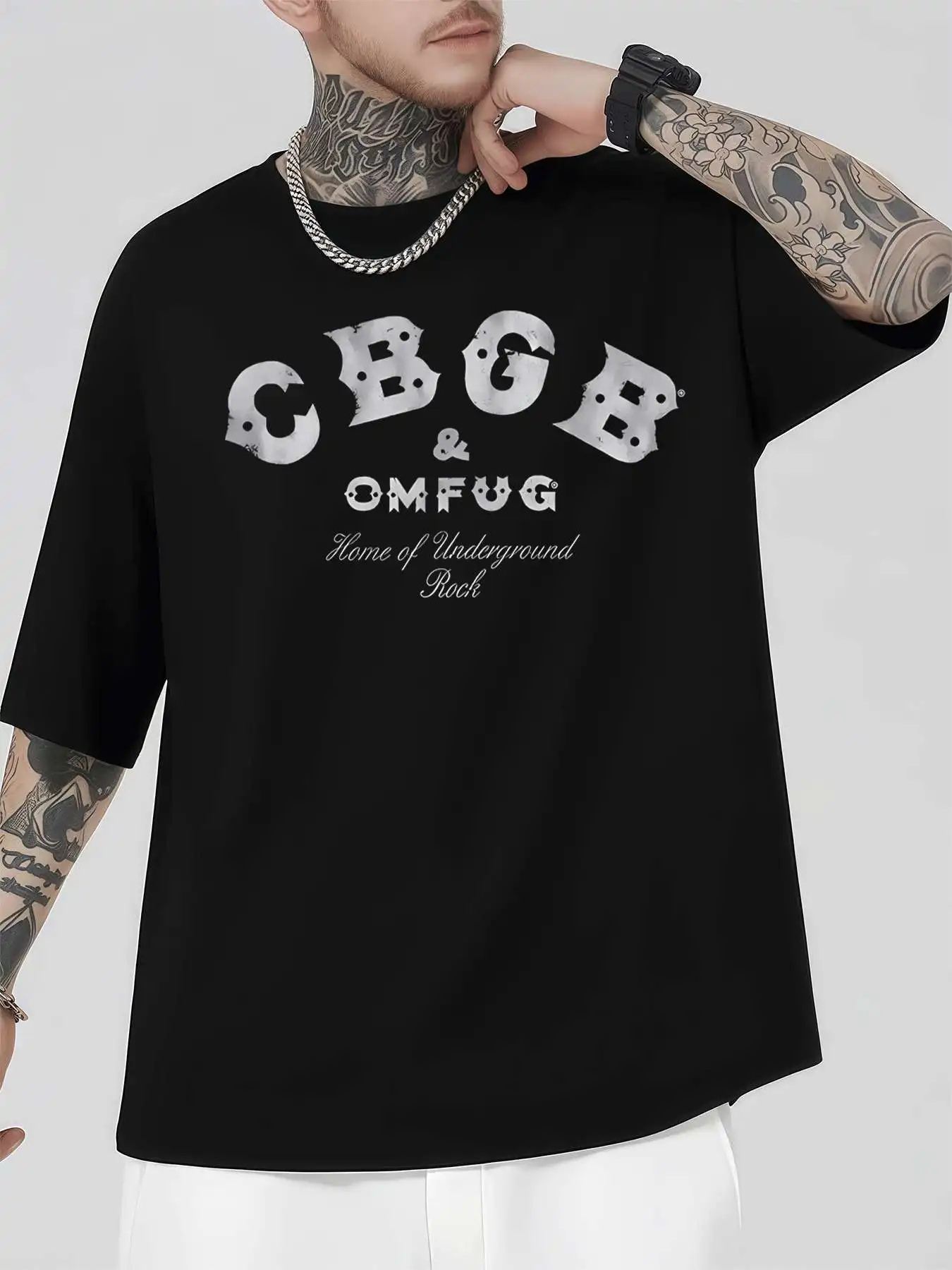 

CBGB OMFUG Рок-музыкальная футболка мужская 220 г/м2 новая летняя повседневная футболка с круглым вырезом из чистого хлопка с короткими рукавами
