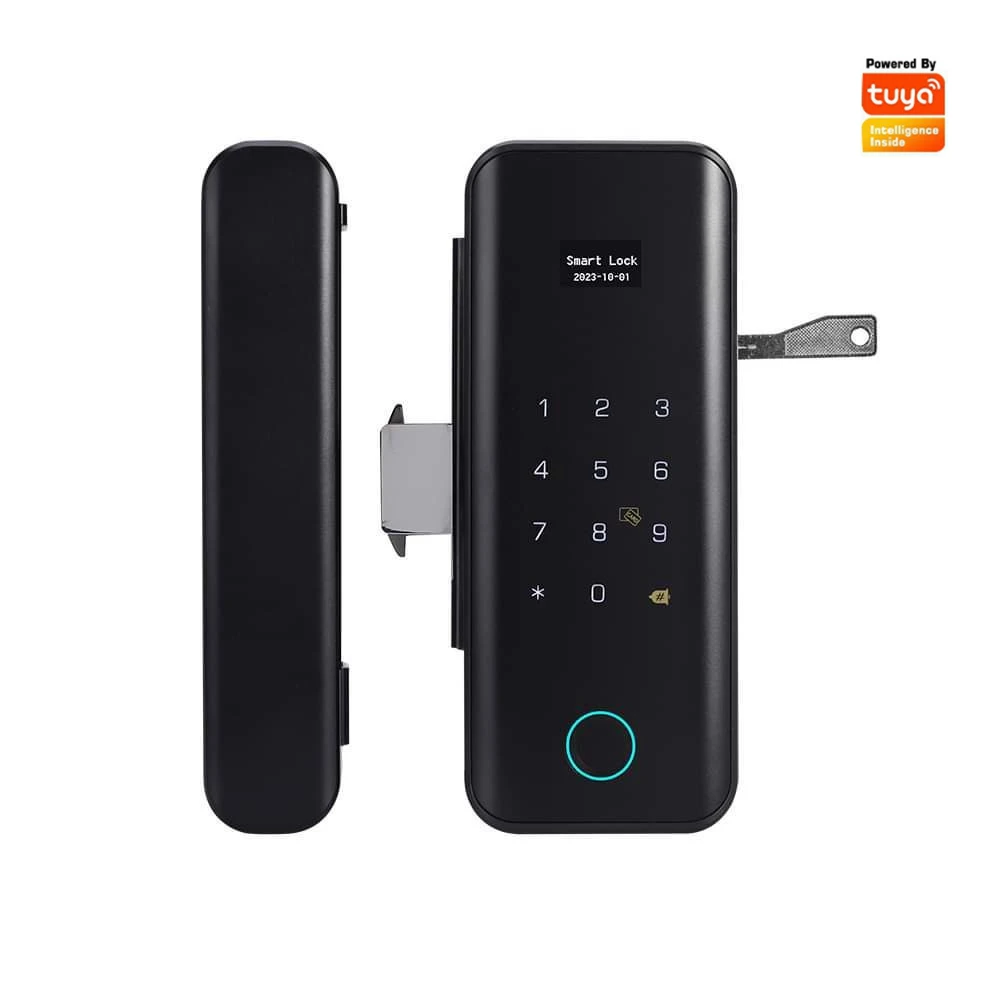 Tuya APP Remote Control Smart Glass Door Lock with Fingerprint Password Key IC Card Unlock Way