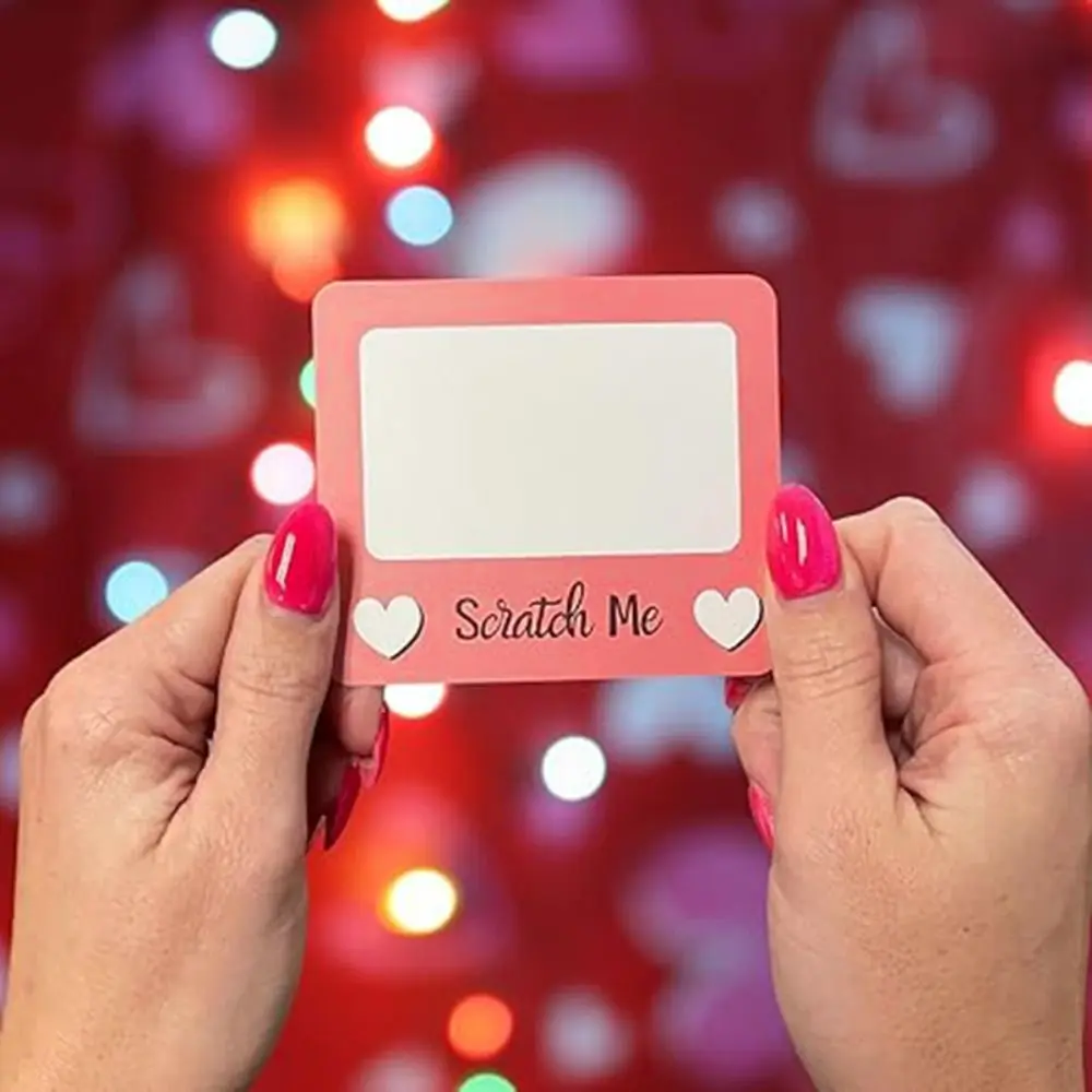 10pcs DIY Valentine's Day Scratch-off Card Red Heart Pattern Love Coupon Rectangular Paper Anniversary Game Tickets view 2