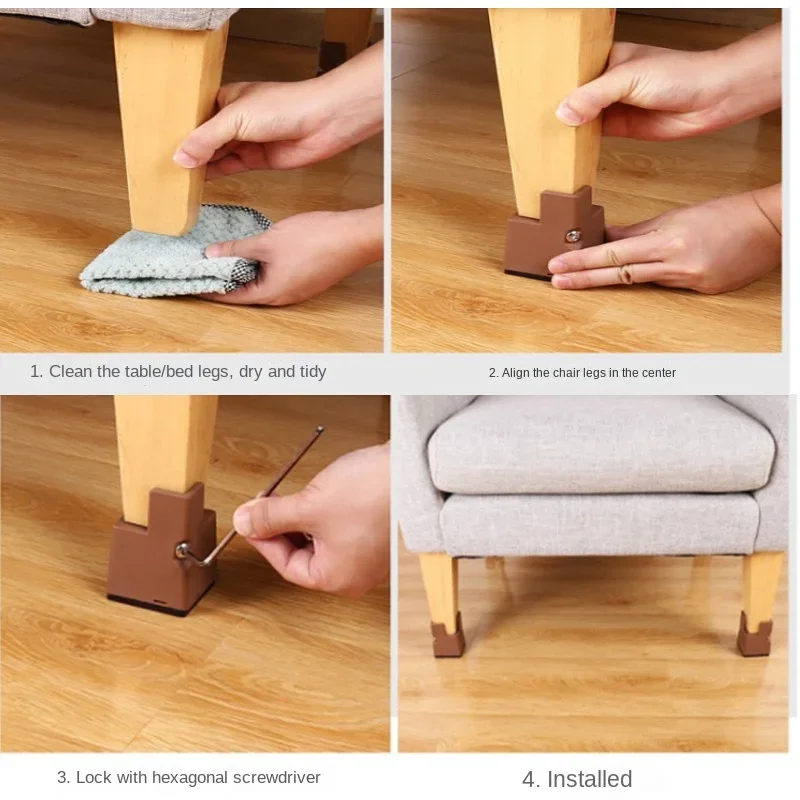 Adjustable Furniture Leg Risers Chair Leg Pads Heavy Duty Square Round 52 102mm Sofa Table Bed Foot Risers with Screw Clamp