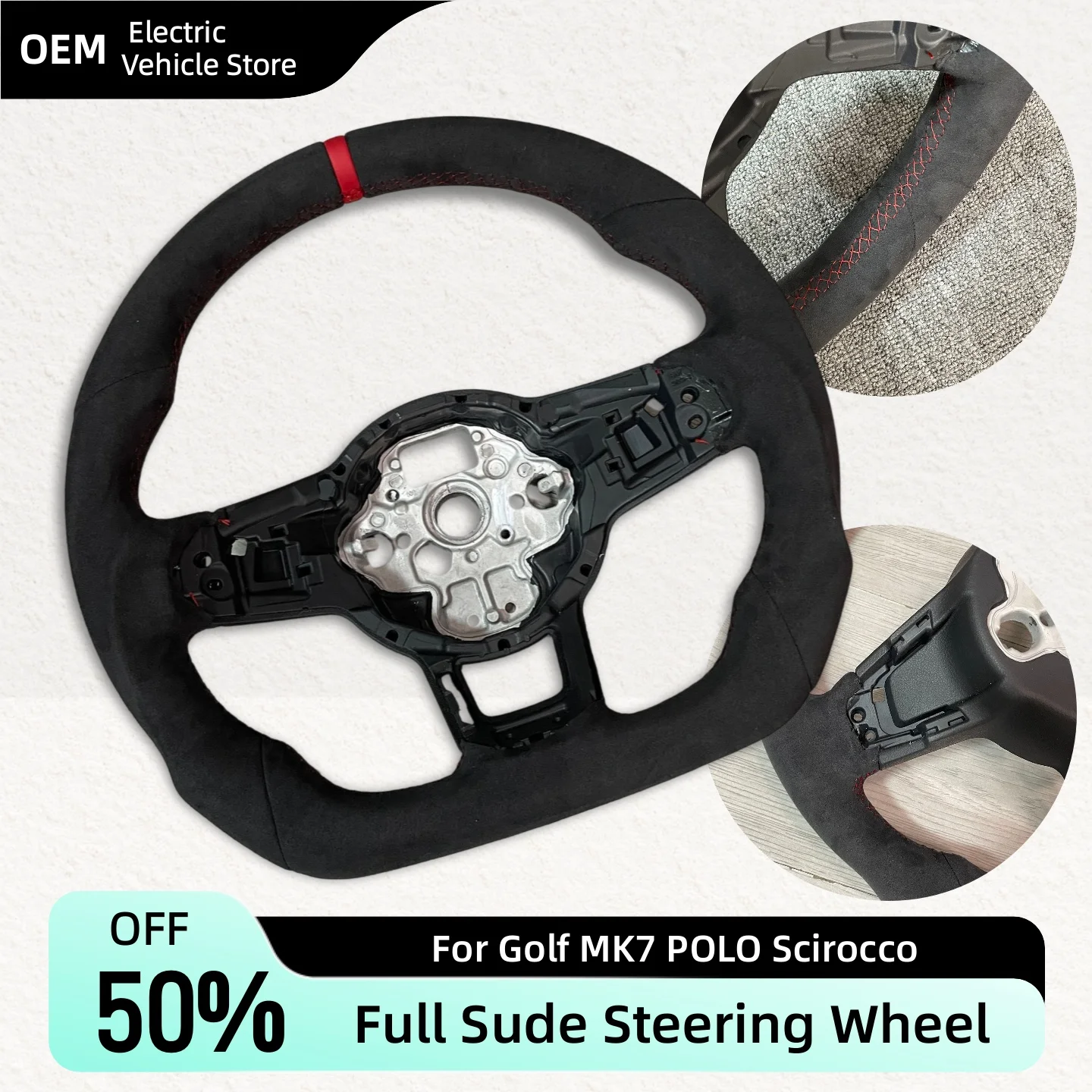 For POLO Passat Tiguan CC Steering Wheel Customizable Steering Wheel Full Suede Buttonless No Paddle shifters