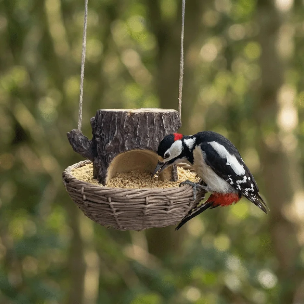 Simulation Tree Stump Bird Feeder Weather-Resistant Hanging Garden Feeding Tray Decorative Open Design Bird Feeding Station