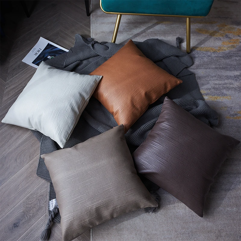 PU Leather Knurling Cushions Cover 45x45cm Plain Pillow Covers Decorative Room Decor Luxury Sleeping Pillows Case For Couch