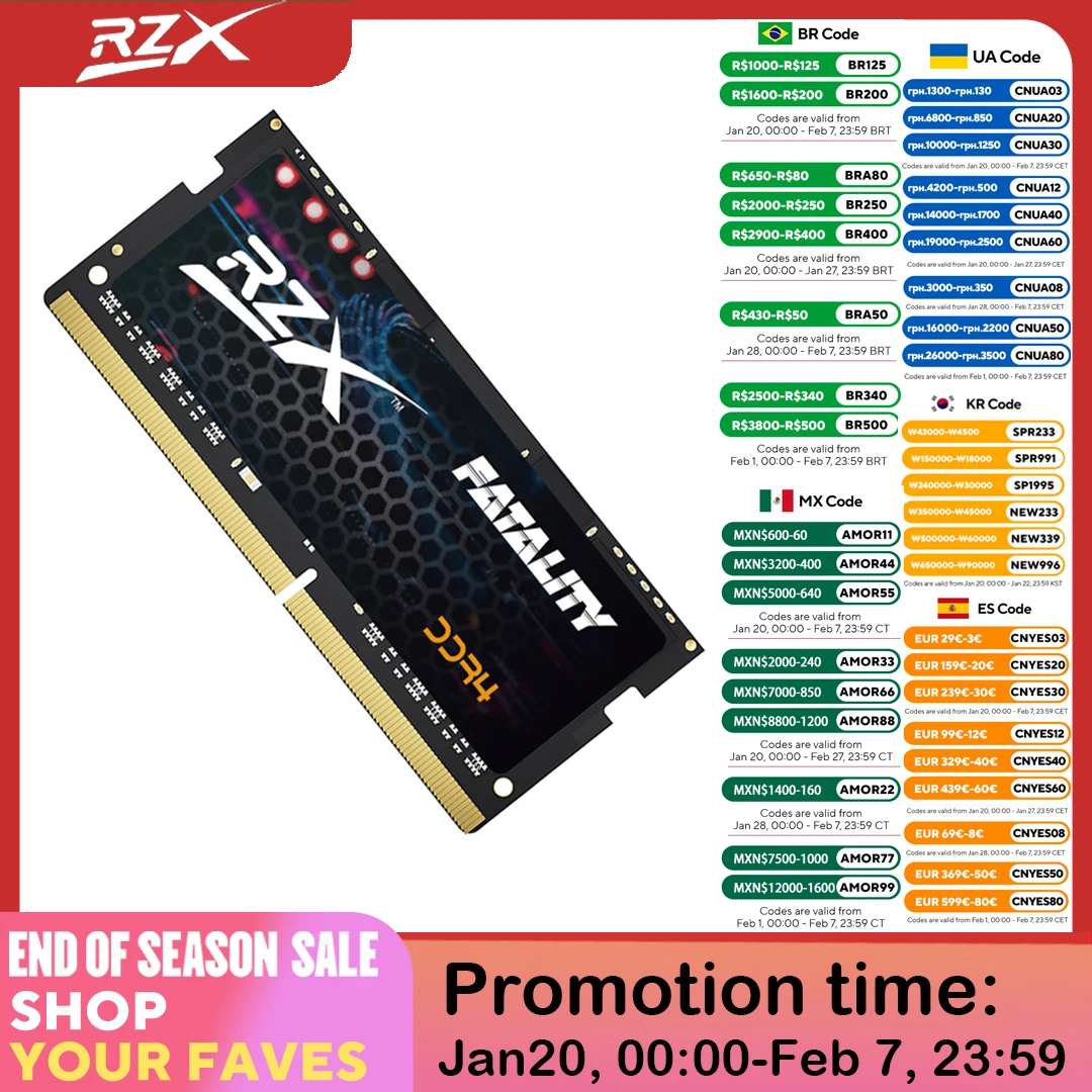 RZX DDR4 Memoria RAM Laptop 16GB 8GB 32GB 1.2V 260pin 3200MHz 2666MHz 2400MHz PC4 Notebook Sodimm Memory