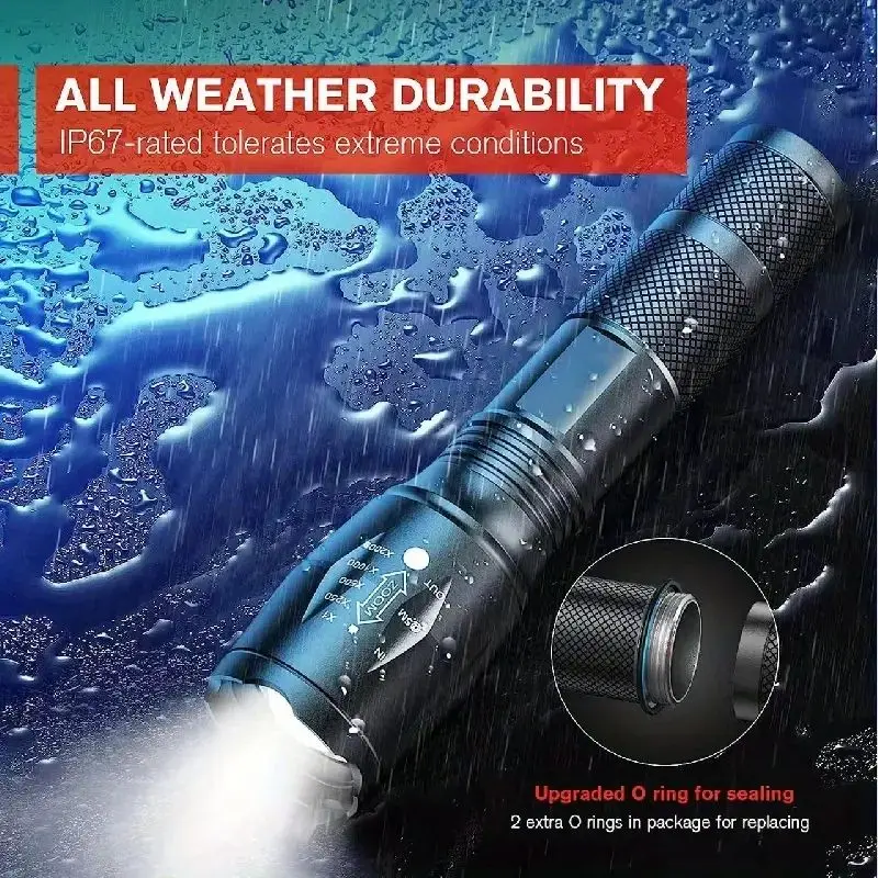 LED Super Bright Flashlight 5 Lighting Modes Portable Rechargeable Zoom Powerful flashlights For Emergency Camping Outdoor Use