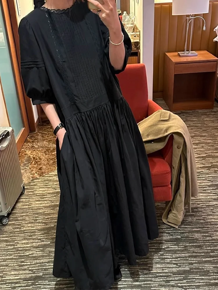 

ROUJE KEFSS Summer Design Sense Splice Ruffle Sleeve Long Dress Women's Fashion Bubble Sleeve Midi Dress Casual A-Line Skirt