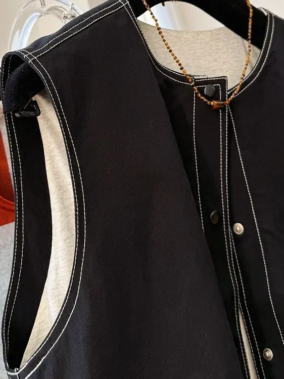 

Женский круглый жилет больших размеров, топ, джинсовый многослойный тюре с скользями, весна-осень, модные украшения с вышивкой