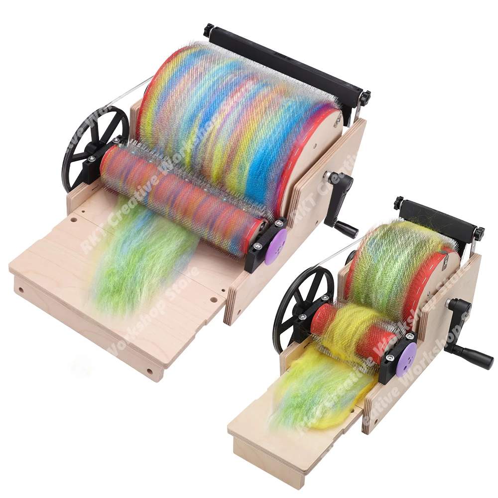 Combing Tool Blending Colors Fibers Hand Cranked Drum Wool Carder Foldable Manual Wide Fiber Carding Machine for Wool Camel Hair
