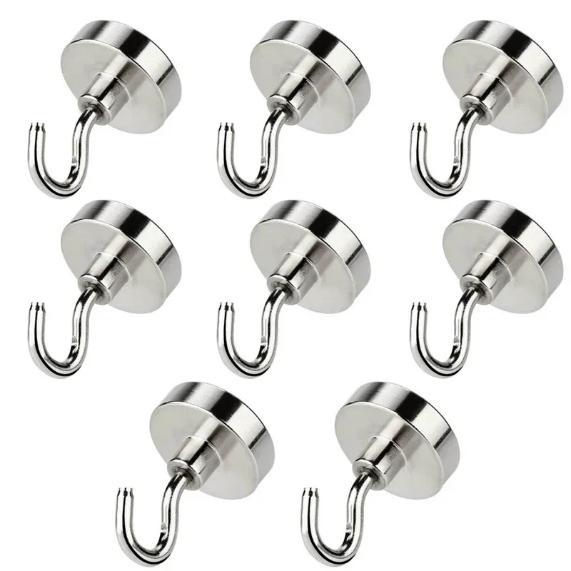 

8PCS Strong Magnetic Hook Hold Up To 12kg 5Pounds Diameter 20mm Neodymium Magnets Quick Hook For Home Kitchen Workplace etc