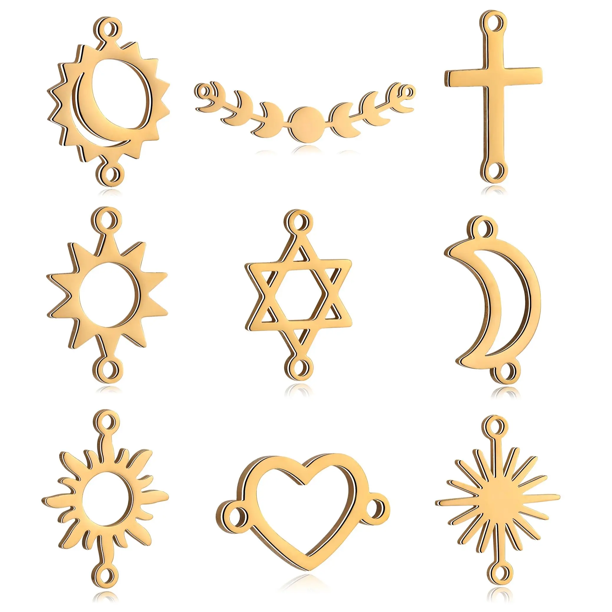 5 sztuk/partia gwiazda/krzyż/słońce złącze linkowe Charms ogniwo ze stali nierdzewnej wisiorki dynda naszyjnik DIY bransoletka akcesoria do wyrobu biżuterii