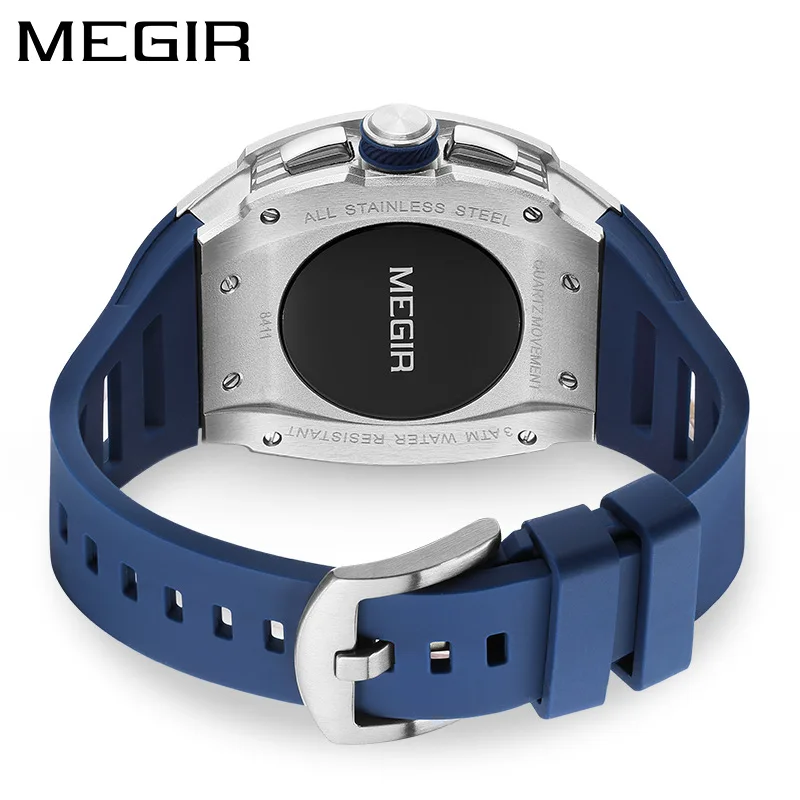MEGIR 8411, мужские модные кварцевые часы, спортивные водонепроницаемые силиконовые ремешки, светящийся хронограф, роскошные часы для мужчин, reloj hombre
