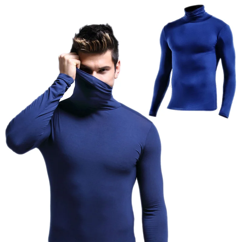 High Collar Men Thermal Underwear Tops Winter Sexy Long Sleeve Warm Shirts Compression Clothes Gay Body Sweater Elastic Blouse