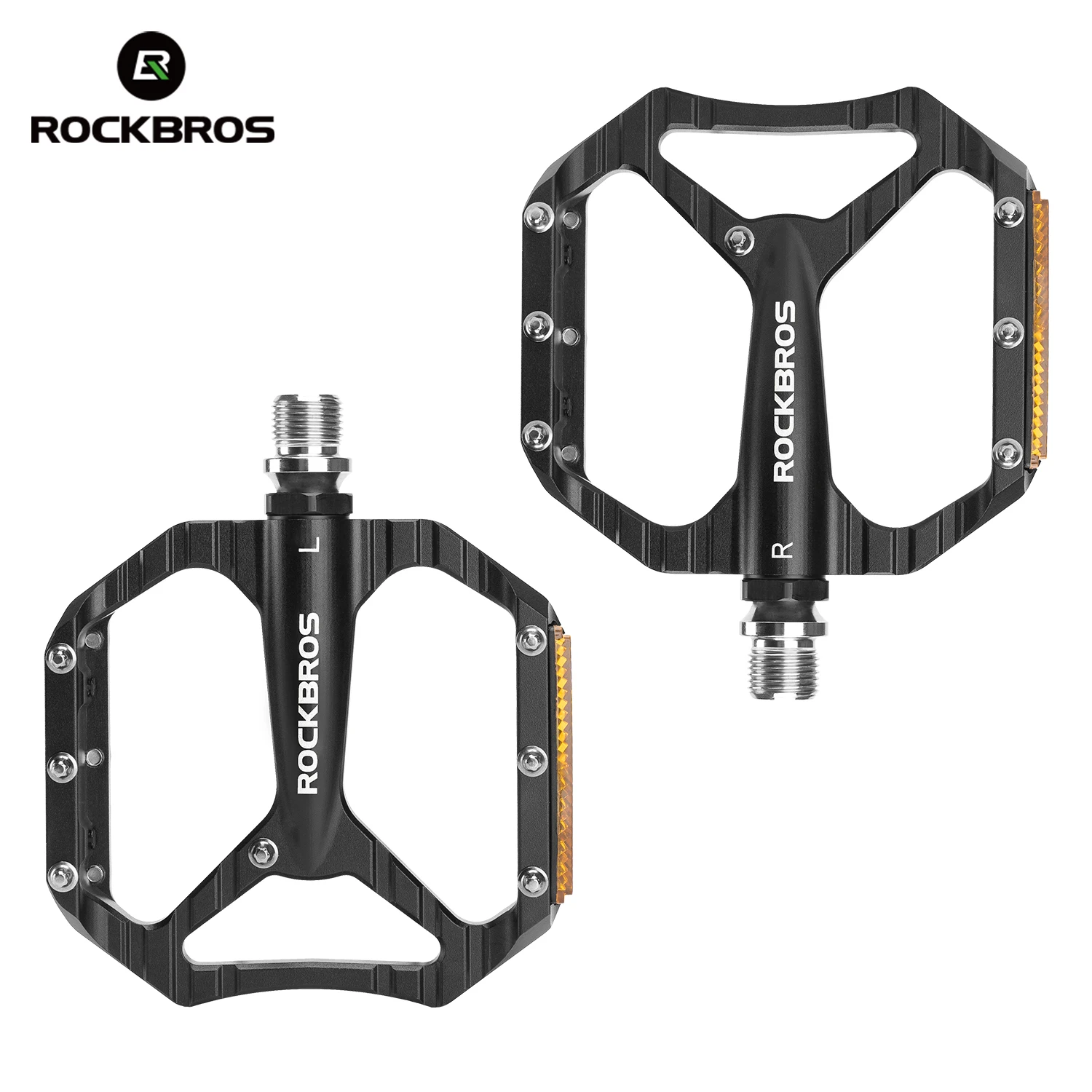 

ROCKBROS Bicycle Pedal Non-Slip Durable Single Bearing Aluminum Alloy Reflective Pedal Hollow Design Lightweight Bike Road Pedal