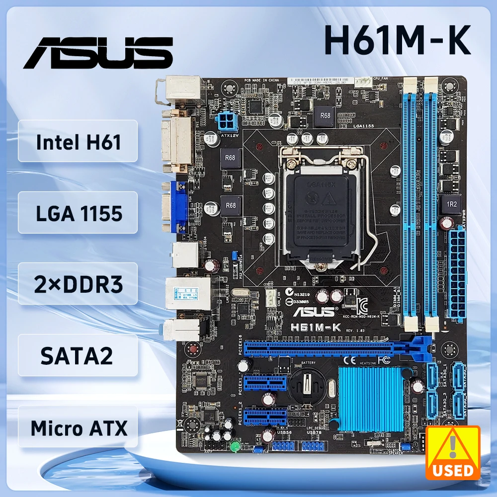 Placa base ASUS H61M-K Intel H61 LGA 1155 Core i3-2130 3245 2405 2500 3340 3470 3570 3770 cpu Micro ATX