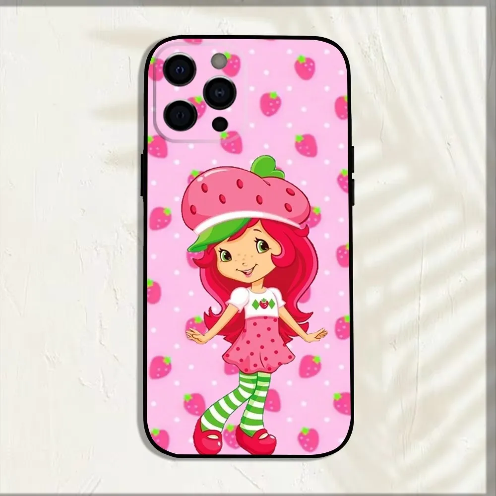 Girl Pink Strawberry S-Shortcake Phone Case For iPhone 16,15,14,13,12,11,Pro,X,XS,Max,XR,Plus,Mini Soft Black Cover