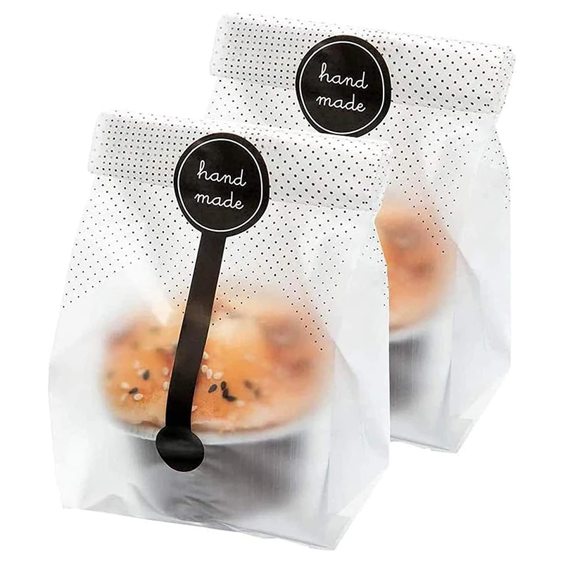 50 Stück durchscheinende Plastiktüten für Kekse, Kuchen, Schokolade, Süßigkeiten, Snacks, gut für Bäckerei-Partys mit handgefertigten Aufklebern