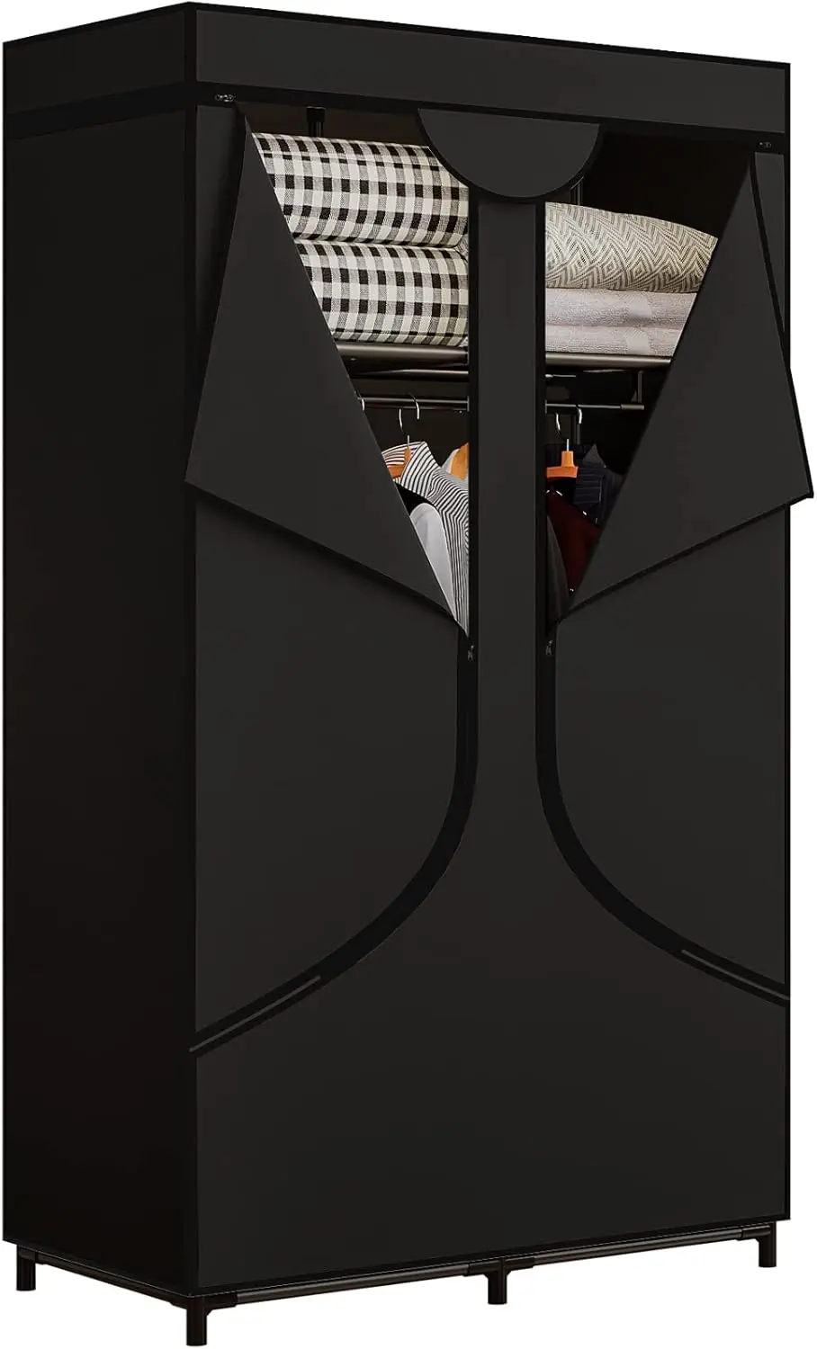 

Portable Wardrobe Closet Storage Organizer Metal Hanging Rack Non-Woven Fabric 34 Inch Black