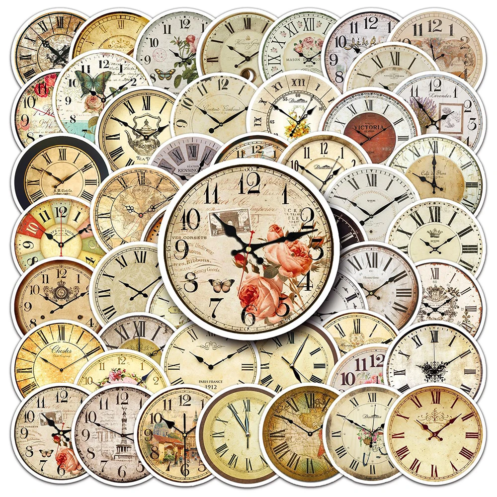 10/30/50pcs Vintage Clocks Graffiti Stickers Art Decorative Decal Suitcase Wall Notebook Laptop Waterproof Toy Sticker for Kids