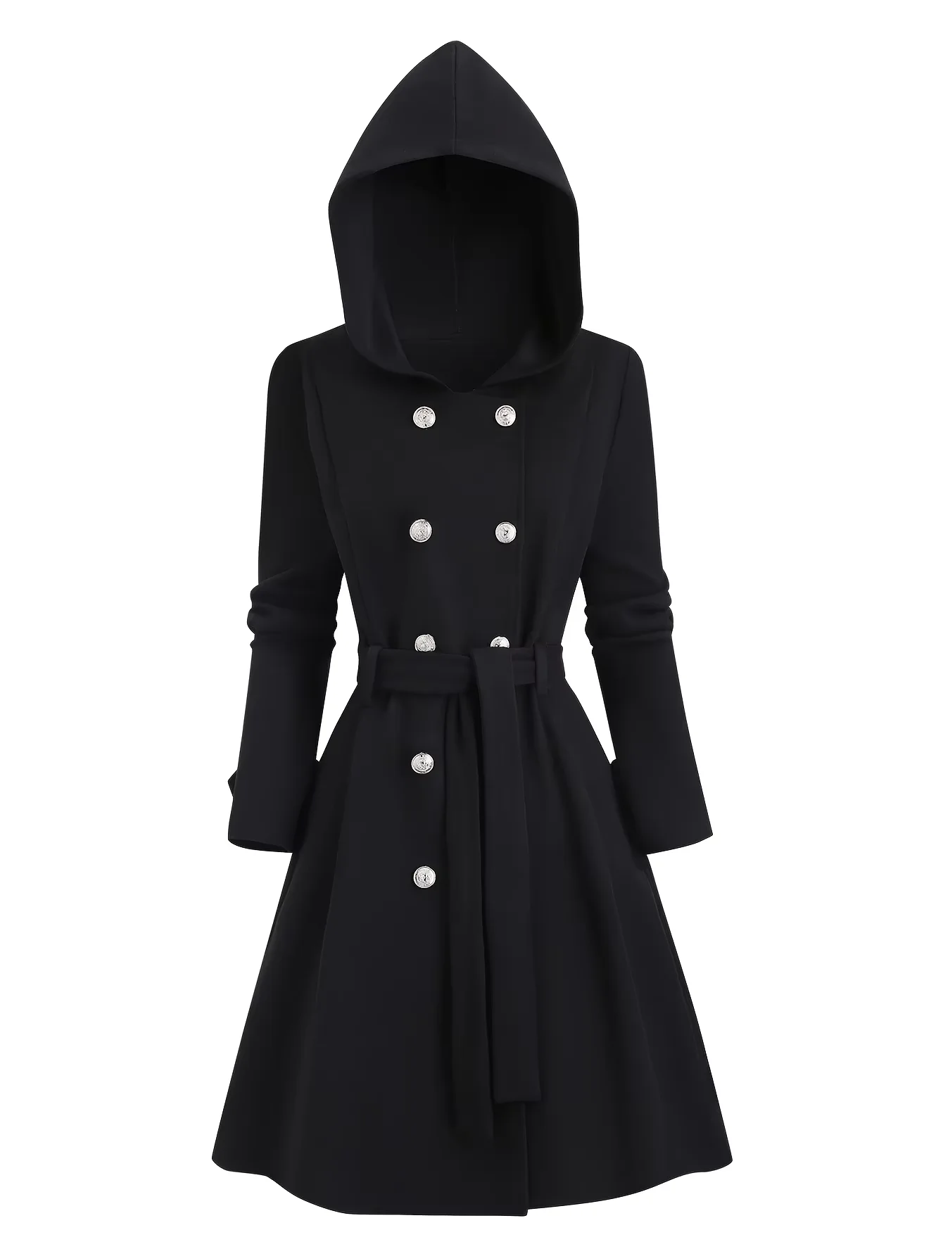 Ladies Large Double-Breasted Hooded Jacket Casual Elegant Fashion Autumn Winter Coat
