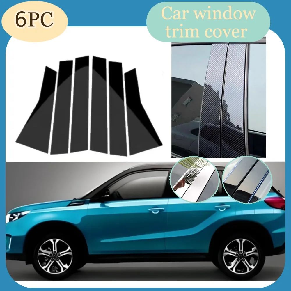 

6PCS Gloss Black Pillar Posts Silver Carbon Fit For Suzuki Vitara Escudo 2015-2022 Window Decor Side Mouliding Trim Cover
