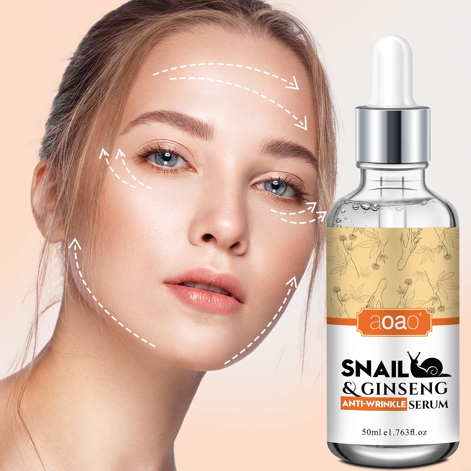 Snail Mucin Serum Ginseng Extract & Vitamin E Moisturizing Nourishing Firms Serum skincare make Light Beige younger looking