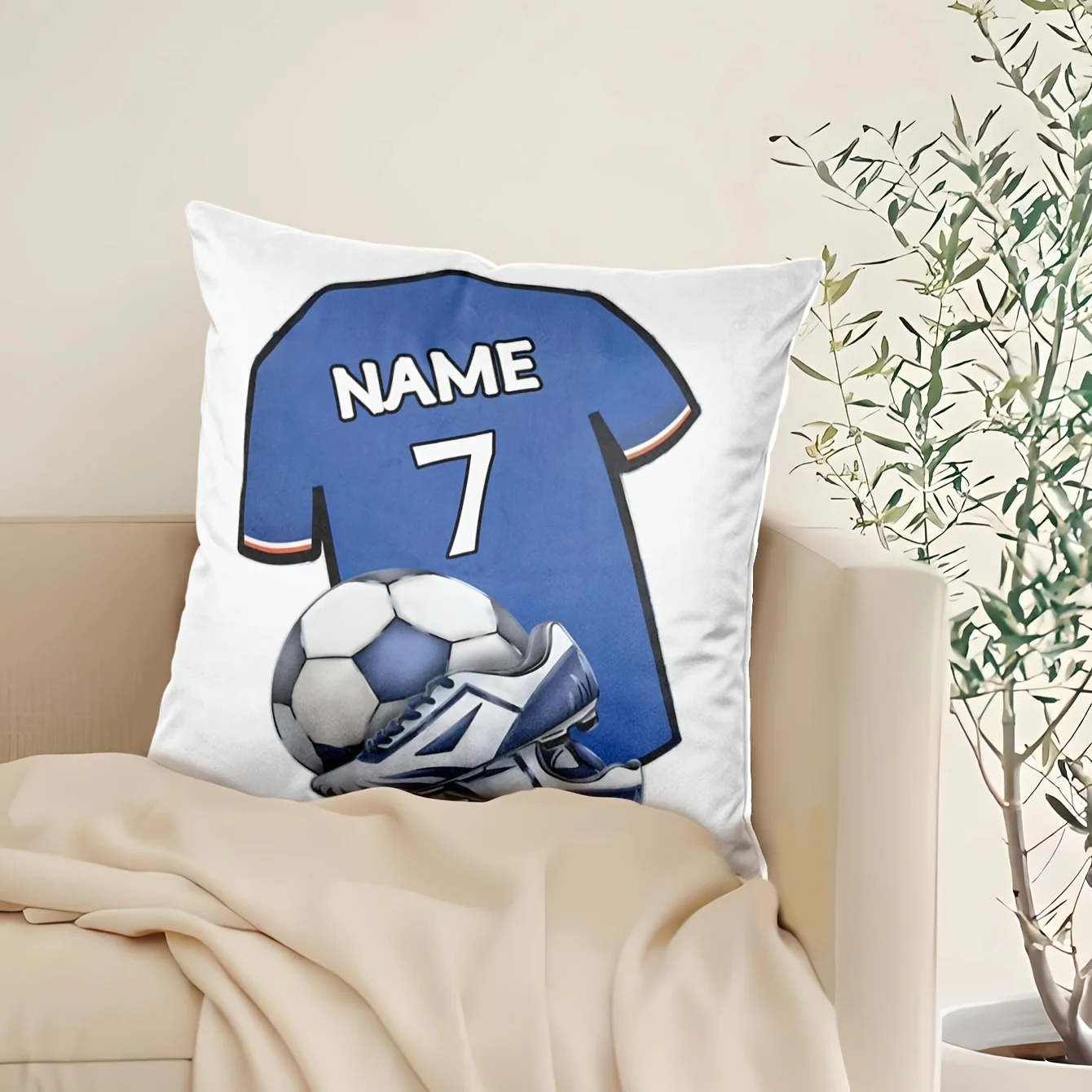 Customized Name and Number Football Jersey T-Shirt with Pillow Cover for Family and Friends Gifts