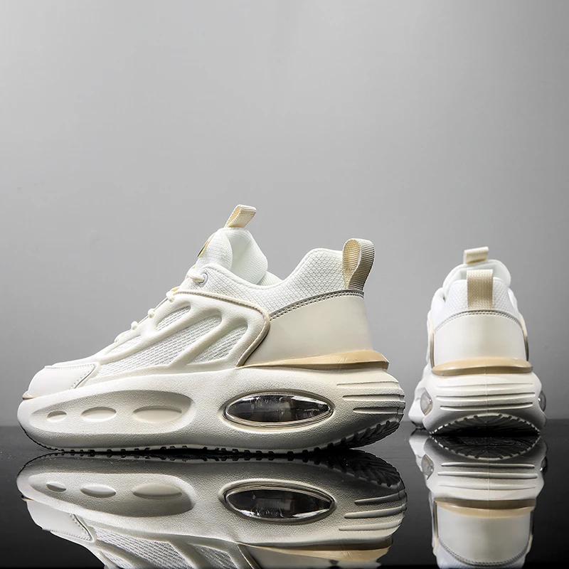 

Men's White Sneakers 2025 New Arrival Fashionable Casual Shoes Durable Anti-slip Thick-soled Elevator Comfortable Breathable Eas