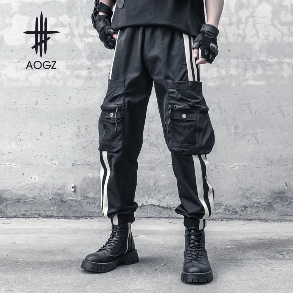 

AOGZ Casual Pants Men Harajuku Ribbon Splicing Cargo Pants Hip Hop Joggers Pants Trousers Sweatpants Techwear Tactical Pants