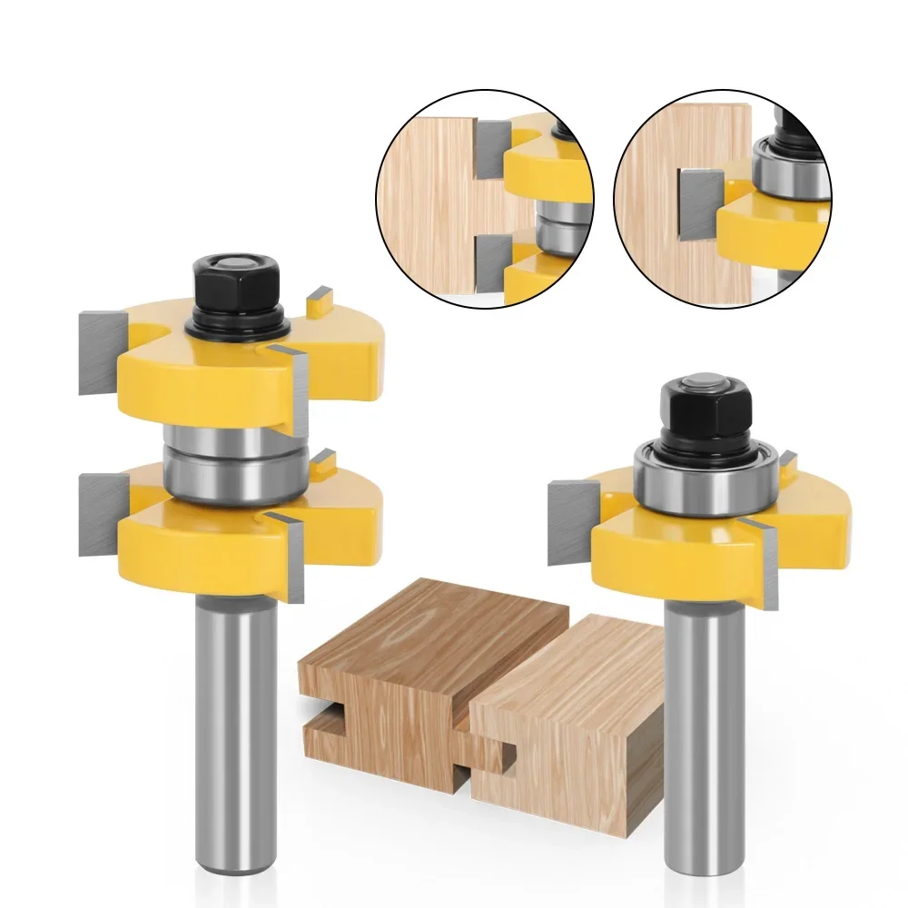 2pcs 12mm 1/2 Inch Shank Tongue & Groove Router Bits Set Stock 1-1/2 Tenon Milling Cutter for Wood Woodworking Tools Bit