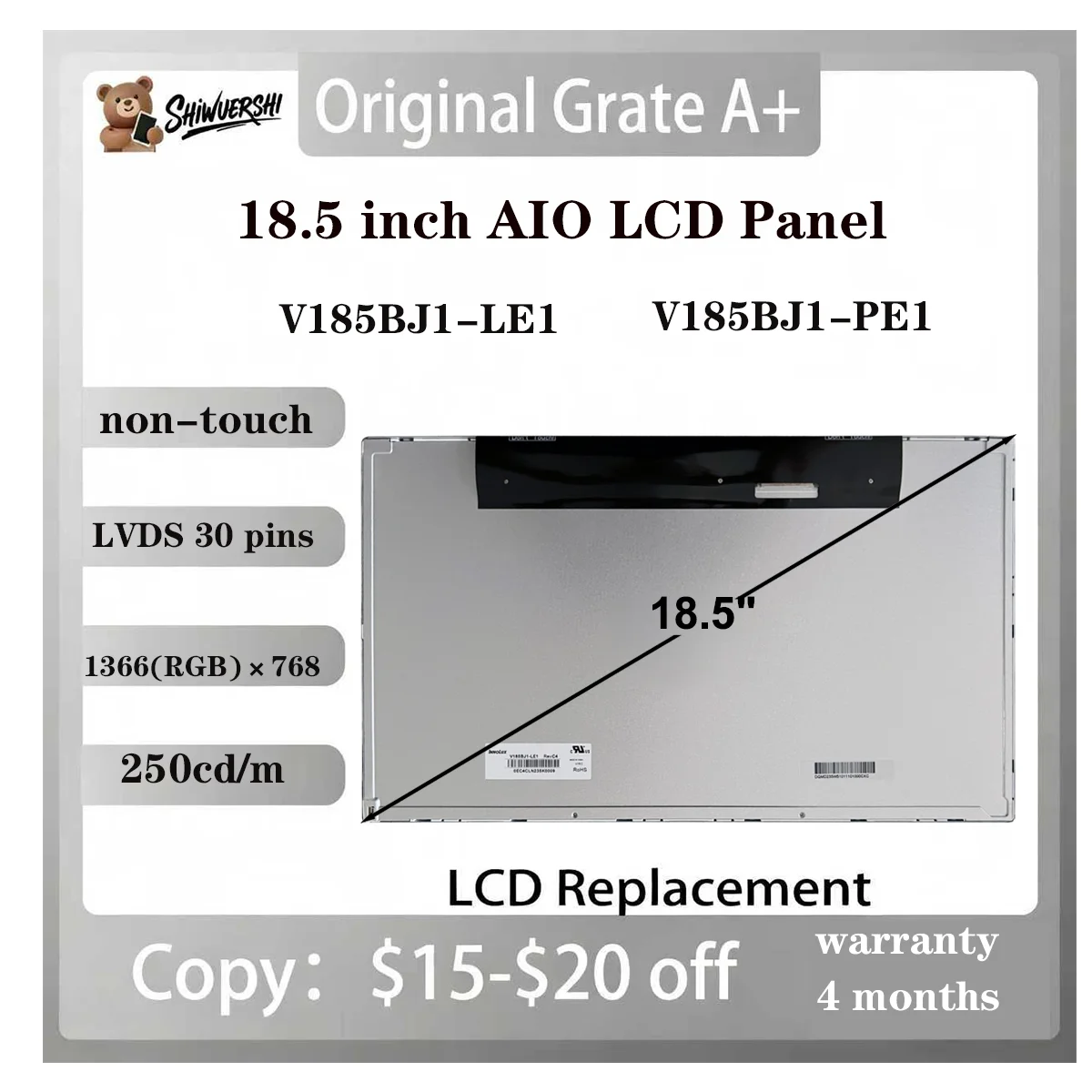

Wholesale Original New A+ LCD Screen PANEL Display Monitor V185BJ1 LE1 V185BJ1-LE1 V185BJ1-PE1 V185BJ1 PE1