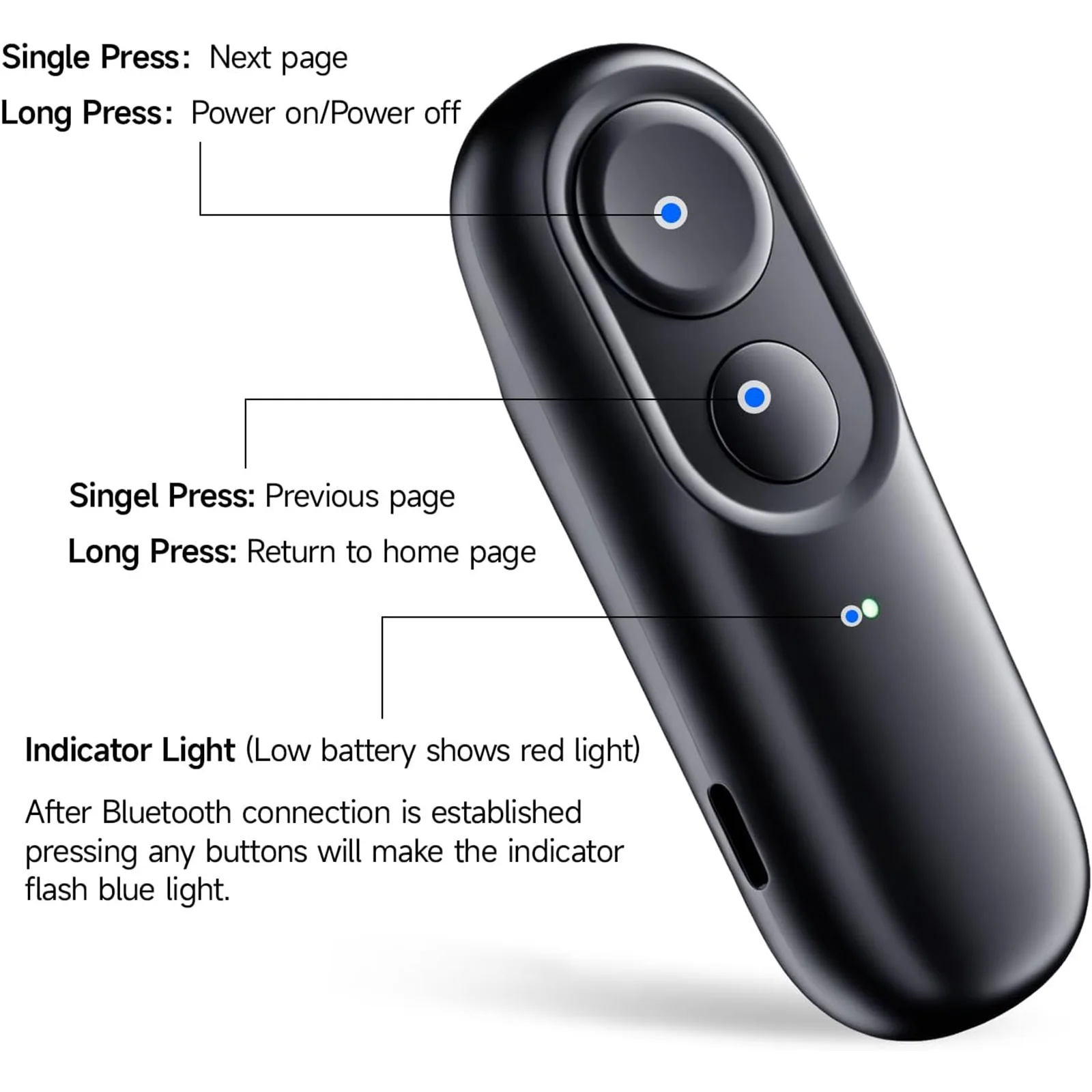 BT5.4 Remote Control Page Turner Lightweight Reading Trigger Clicker Wireless Page Turn RC for Kobo Reading Accessories