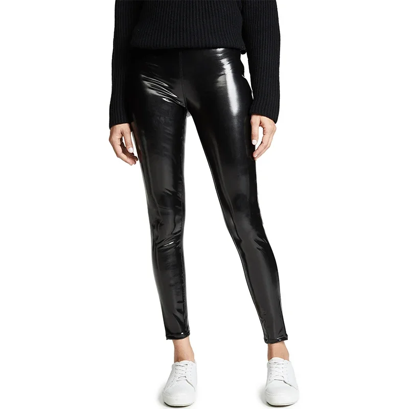 

High Waist PU Leather Stretch Pencil Pants Sexy Plus Size Invisible Zip Patent Leather Leggings Women Slim Bodycon Pants Custom