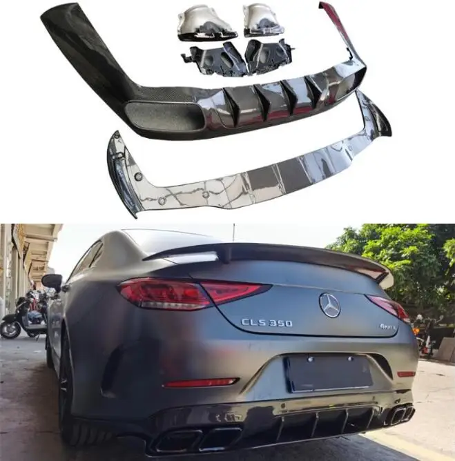 

Real Carbon Fiber Rear Bumper Lip Diffuser Spoiler With Exhaust Tips For Mercedes-Benz W257 CLS260 300 350 CLS53 AMG 2019-2023