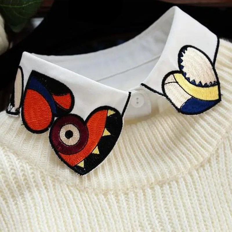 Fashion White Lapel False Collar Woman Embroidery Faux Col Half Shirt Blouse Fake Collars Sweater Shirt Detachable Collars