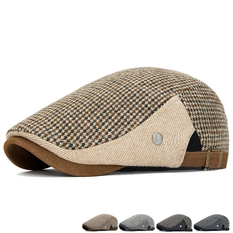 Spring and Autumn Polyester Geometry Print Warm Newsboy Caps Flat Cap Men and Women Painter Beret Hats 248