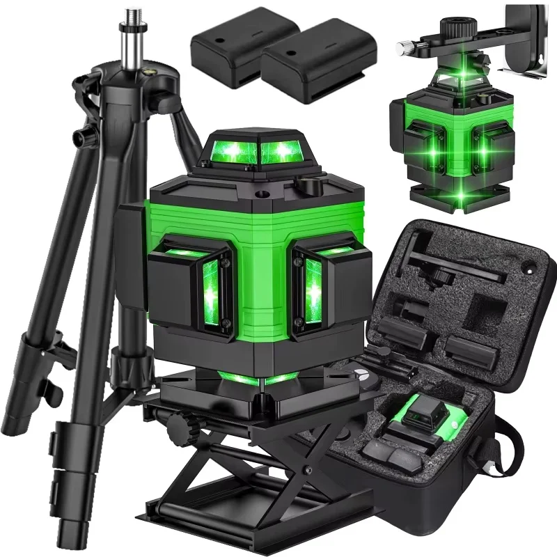 Niveau laser vert auto-nivelant, nouveau niveau laser 4D à 16 lignes, 360° horizontal et vertical, outils de construction professionnels