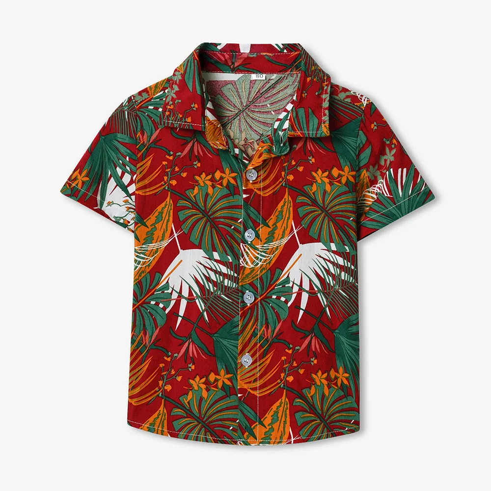 Kinderkleidung Hawaiian Tropical Botanical Print Boy Shirt 2-9Y Casual Kurzarm Tops Jungenkleidung für Sommer Kinderbluse – Detail 3