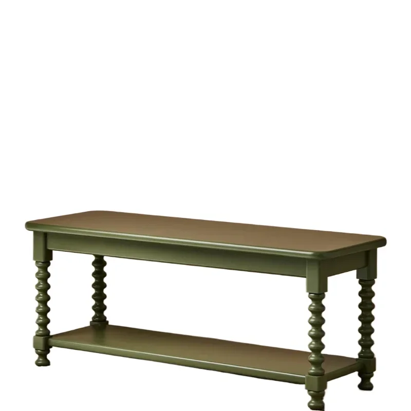 

French retro solid wood bedside stool, medieval olive green shoe changing stool, American retro style furniture