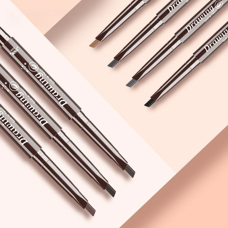 Lápis de sobrancelha automático de cabeças duplas de maquiagem natural de 5 cores com pincel de sobrancelha naturalmente fácil de colorir e desenhar lápis de sobrancelha
